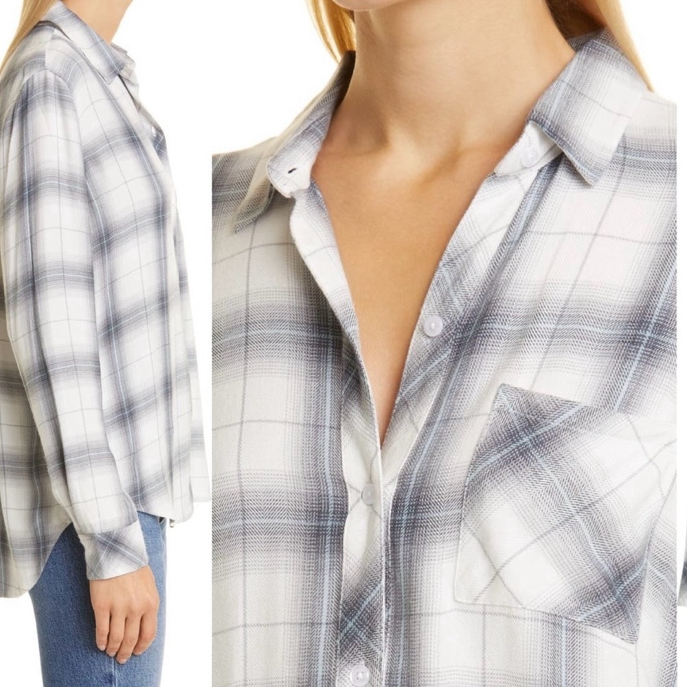 GUC Rails Hunter White Blush Ash Plaid Button-Up Shirt